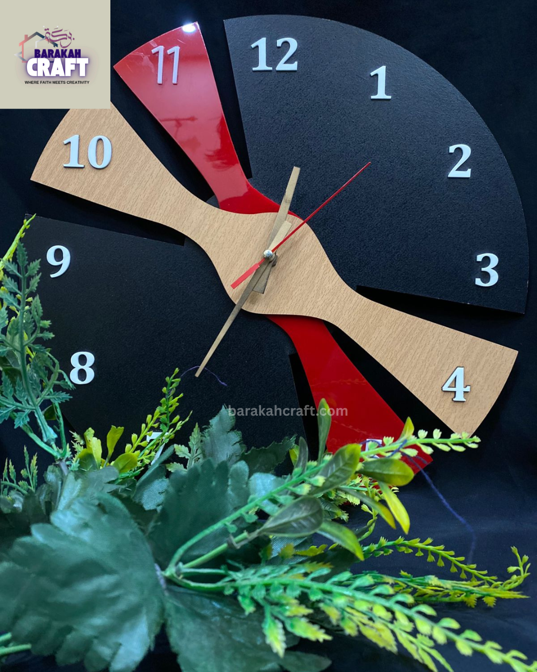Modern Wall Clock | Irregular Split Design with Three Tone | Golden Hands | Premium Acrylic and Wooden | Home Decore