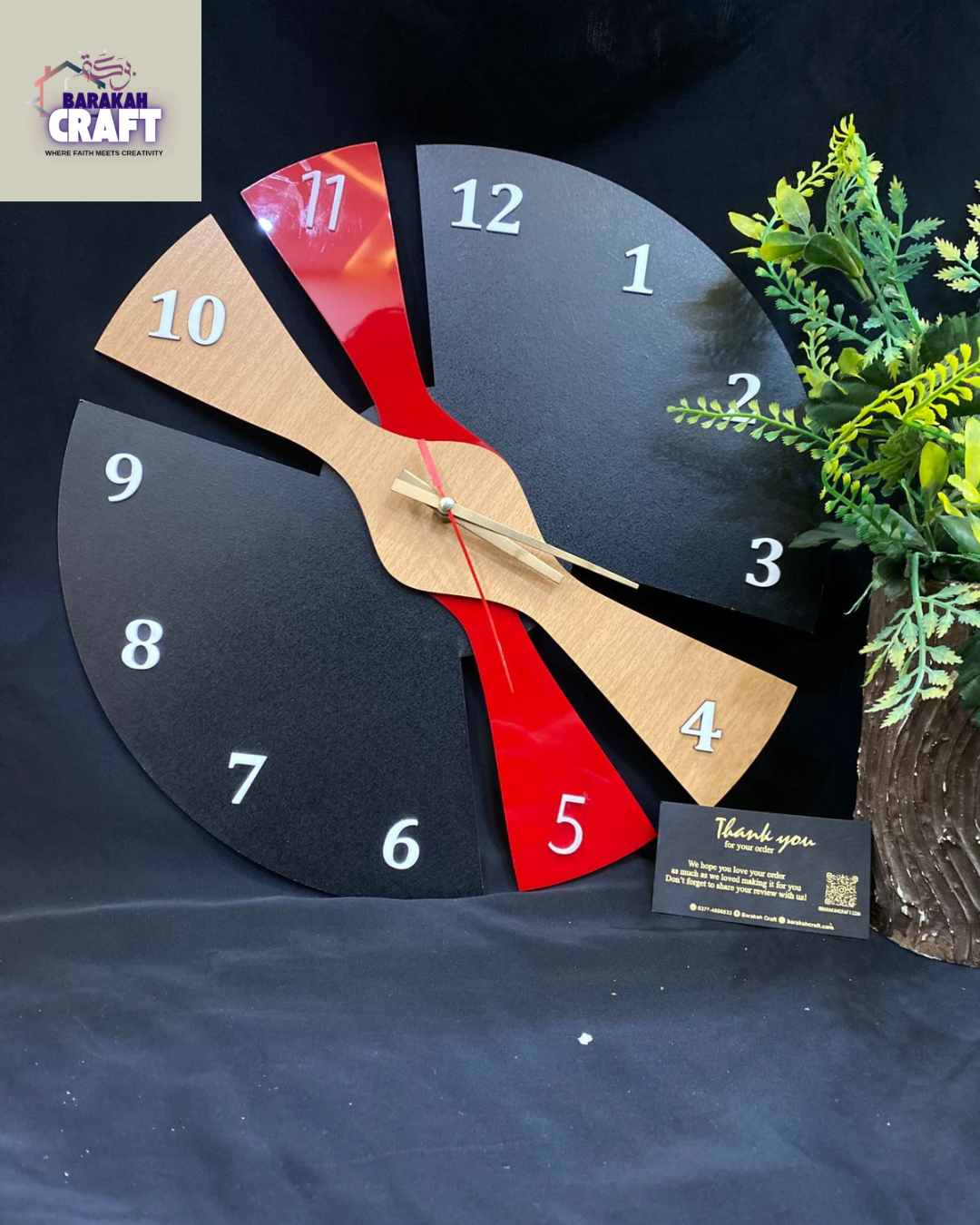 Modern Wall Clock | Irregular Split Design with Three Tone | Golden Hands | Premium Acrylic and Wooden | Home Decore