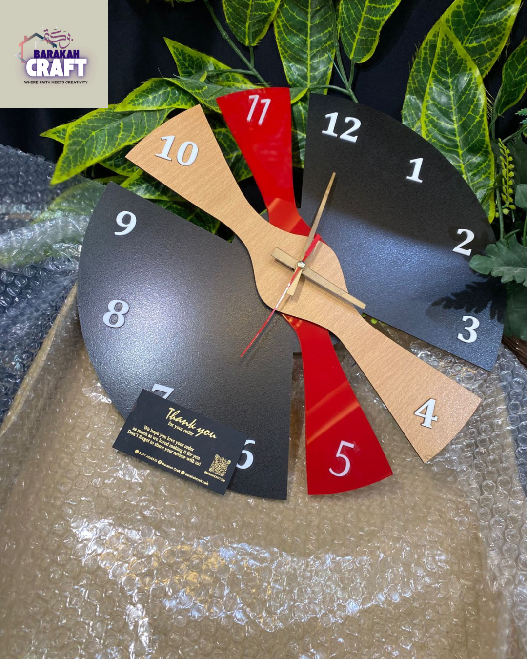 Modern Wall Clock | Irregular Split Design with Three Tone | Golden Hands | Premium Acrylic and Wooden | Home Decore