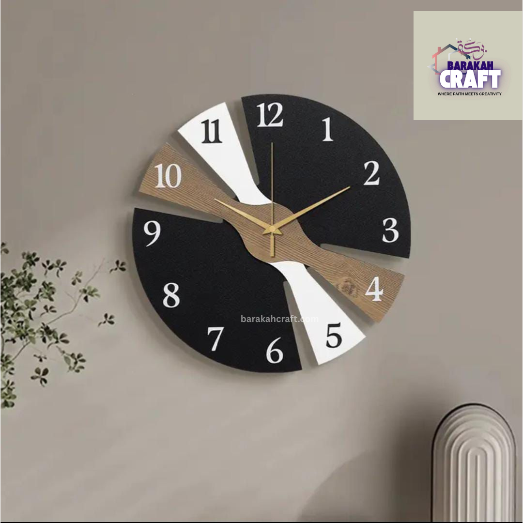 Modern Wall Clock | Irregular Split Design with Three Tone | Golden Hands | Premium Acrylic and Wooden | Home Decore