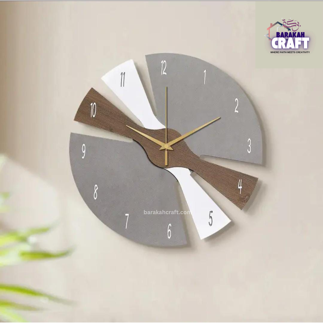 Modern Wall Clock | Irregular Split Design with Three Tone | Golden Hands | Premium Acrylic and Wooden | Home Decore