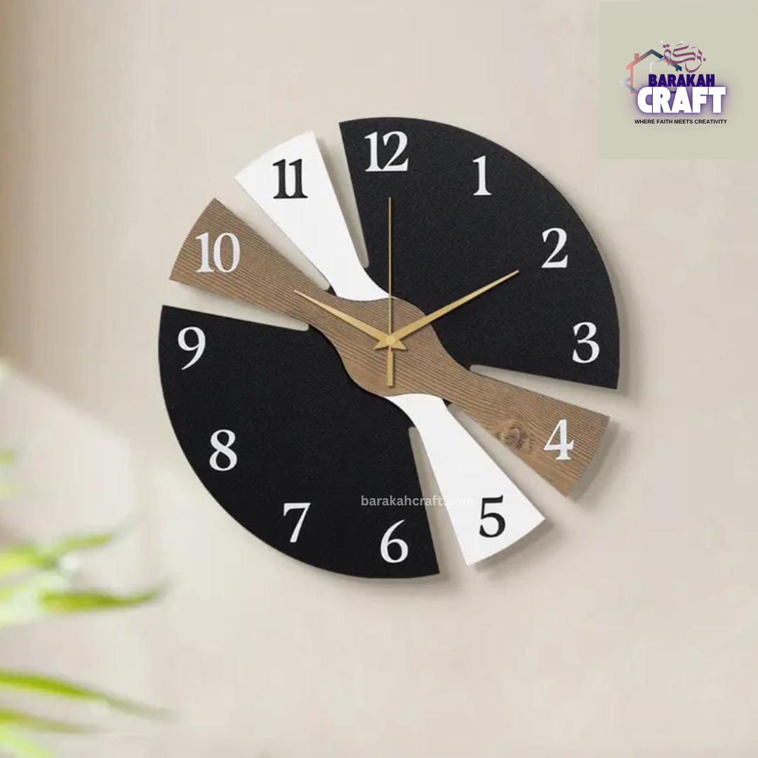 Modern Wall Clock | Irregular Split Design with Three Tone | Golden Hands | Premium Acrylic and Wooden | Home Decore