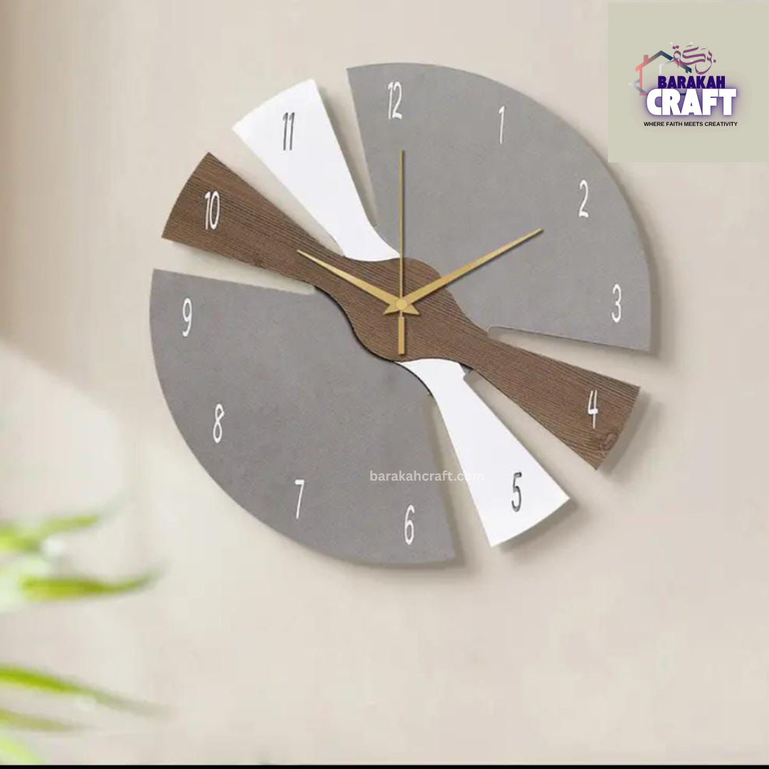 Modern Wall Clock | Irregular Split Design with Three Tone | Golden Hands | Premium Acrylic and Wooden | Home Decore
