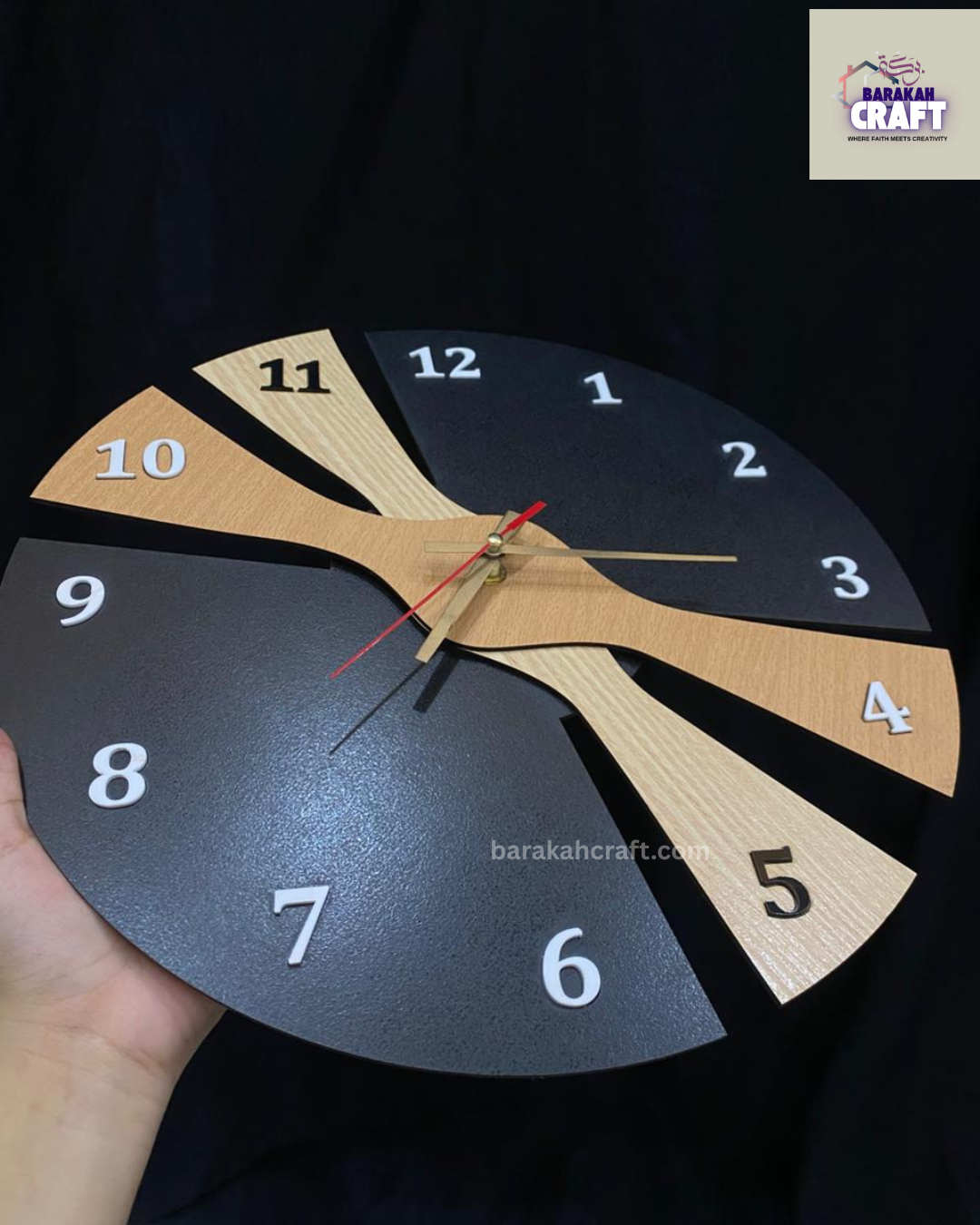Modern Wall Clock | Irregular Split Design with Three Tone | Golden Hands | Premium Acrylic and Wooden | Home Decore
