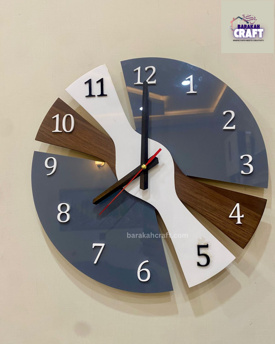 Luxury Wall Clock | Irregular Split Design with Three Tone | Premium Acrylic | Home Decore