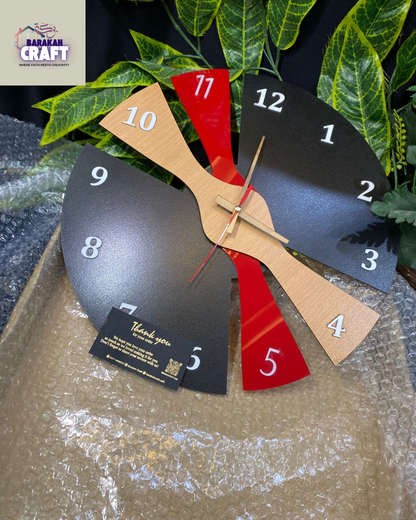 Modern Wall Clock | Irregular Split Design with Three Tone | Golden Hands | Premium Acrylic and Wooden | Home Decore