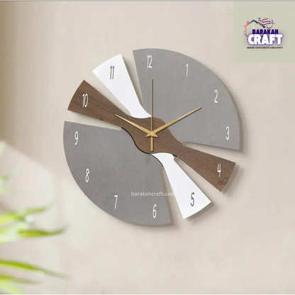 Modern Wall Clock | Irregular Split Design with Three Tone | Golden Hands | Premium Acrylic and Wooden | Home Decore