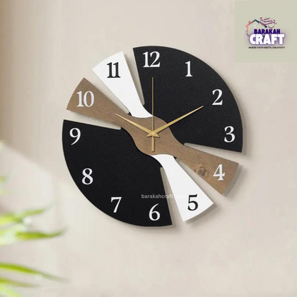 Modern Wall Clock | Irregular Split Design with Three Tone | Golden Hands | Premium Acrylic and Wooden | Home Decore