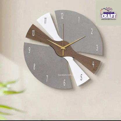 Modern Wall Clock | Irregular Split Design with Three Tone | Golden Hands | Premium Acrylic and Wooden | Home Decore
